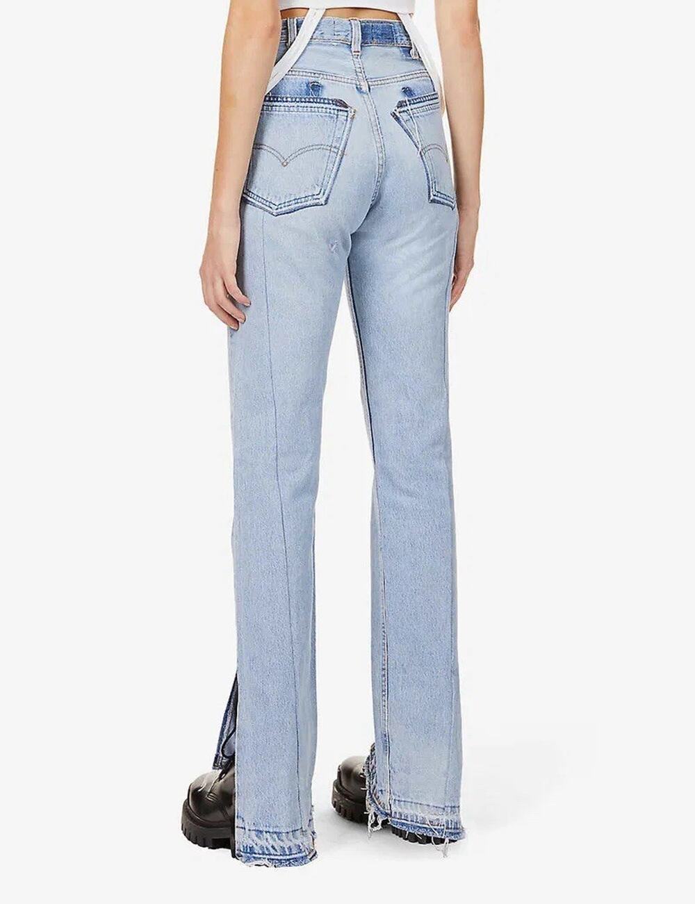 Eb Denim Upcycled Unraveled Split Hem Straight Leg High Rise 24